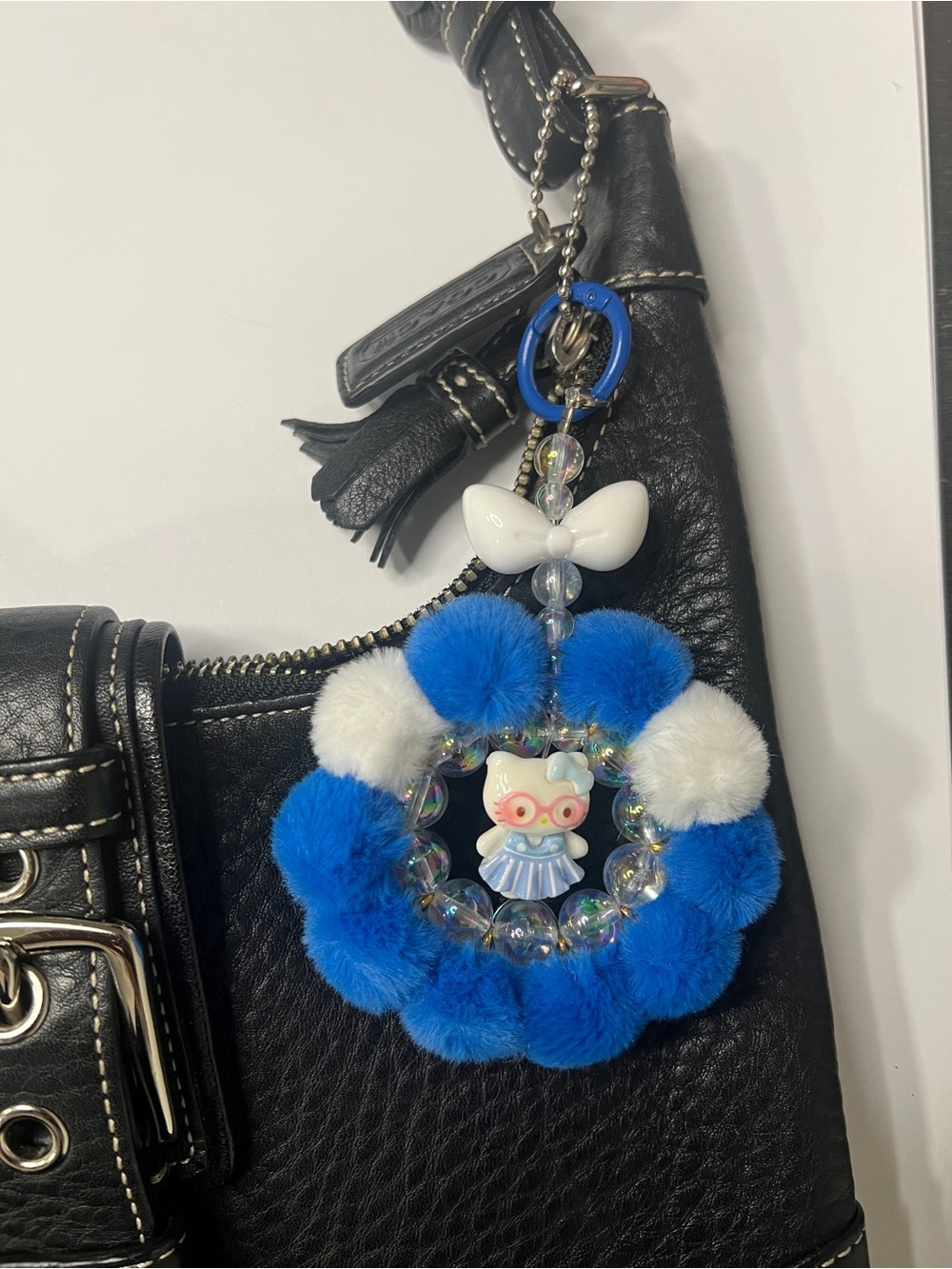 Hello kitty Blue & White Pom-Pom Keychain/ bag charm